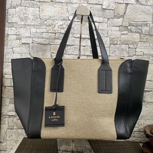 美品 ランバン オンブルー 本革 キャンバス トートバッグ オマケ付き ハンドバッグ 黒