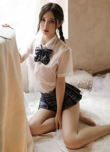 コスプレセクシー シースルーセーラー服 学生服 女子高生 JK ミニスカート チェック柄 露出 エロ可愛い 送料無料