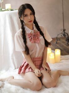 コスプレ衣装 シースルーセーラー服 学生服 JK エロ可愛い 露出 ブラウス ミニスカート リボン 誘惑 過激 チェック柄 ピンク 送料無料