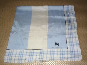  Burberry BURBERRY голубой белый шланг Mark большой размер носовой платок 57.5cm×56.5cm не использовался шелк нить . использование 