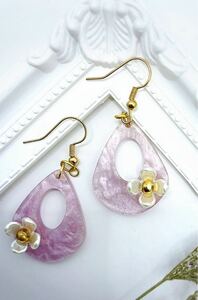 122 雫　パールピンク　パール　お花　ピアス　イヤリング