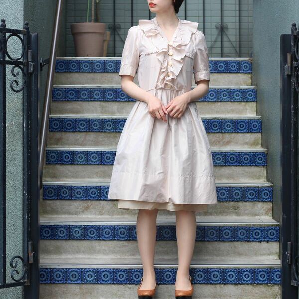 Chloe SILK100% FRILLED ONE PICE MADE IN FRANCE/クロエシルク100%フリルワンピース