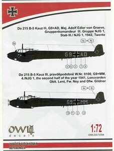 1/72 オウルデカール　ドルニェ Do 215B-5 Kauz III 夜間戦闘機 Stab Ⅲ./NJG 1