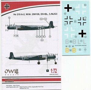 1/72 オウルデカール　ハインケル He 219A-2　3./NJG 3