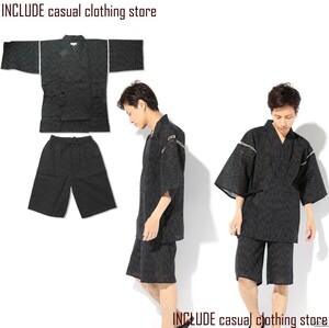  jinbei top and bottom set ... woven yukata setup men's black M including carriage 