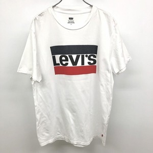 LEVI'S リーバイス L メンズ Tシャツ カットソー ロゴプリント 丸首 クルーネック 半袖 綿100% ホワイト×ネイビー×ブラック×レッド 白