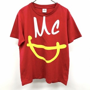 McDonald's ((株)ボンマックス) マクドナルド S メンズ Tシャツ カットソー スマイル ロゴプリント 丸首 半袖 綿100% コットン レッド 赤