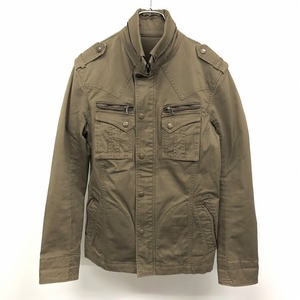 MICHEL KLEIN HOMME - 46 men's jacket lining less double Zip × dot button stop long sleeve cotton × polyurethane green Brown khaki series 