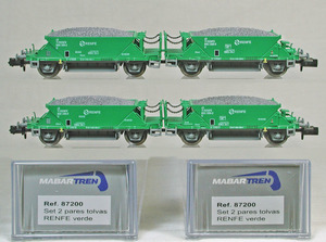 MABAR #87200 RENFE( Spain railroad ). stone hopper car ( green )4. set 