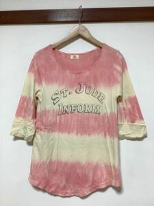 ち902 KRIFF MAYER クリフメイヤー 七分袖Tシャツ タイダイ染め M ピンク/ベージュ レディース