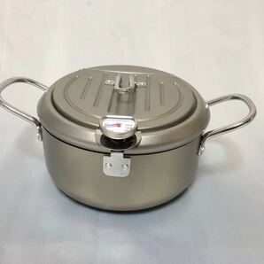 楽々天ぷら鍋 鉄製 温度計付 揚げ鍋20cm バット蓋付 シルバー