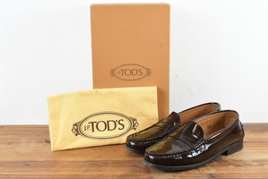 1870 高級 伊勢丹購入 TOD'S トッズ パテント ガラスレザー ローファー シューズ ビジネス 革靴 ダークブラウン 35 1/2 23cm程度