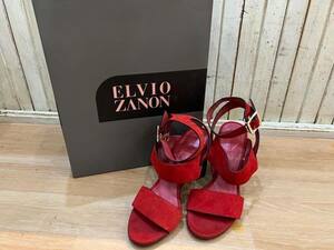 ★ELVIO ZANON/エルビオザノン ヤギ革スウェードアンクルストラップドロップソールサンダル ROSSO サイズ36 レディース USED ★