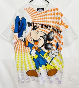 デッド!! USA製!! 90s Mickey Mouse ビンテージ 総柄 染み込み 大判プリント Tシャツ ミッキーマウス ハリウッド アメリカ製 ビンテージ