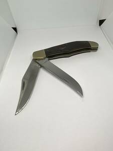 [δηε3] 訳有・廃番・ビンテージ間近？！中型実用折り畳み2ブレードナイフ/Ka-Bar（ケーバー/カーバー、米国）/“X1/77”？