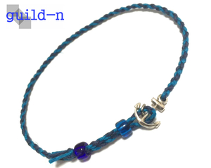 guild-n * marine blue + navy .. squid li anchor hook hemp flax small . anklet bracele mi sun ga men's lady's 