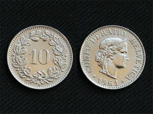 【スイス】 10ラッペン 1961年 オークとヘルヴェティア 白銅貨