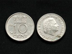 【オランダ】 10セント 1976年 ユリアナ女王 ニッケル貨　cent