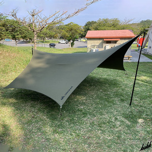 【5m延長ベルト付き】 ヘキサタープ 320×290m TC素材 難燃 UVカット 防水 遮光 アレンジ自由 アウトドア キャンプ ツーリング グリーン