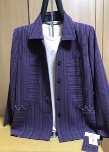 [新品] 激安・在庫処分　M レディースジャケット　ミセスジャケット　婦人ジャケット　トリアセテート素材　日本製　パープル色