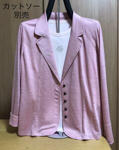 [新品] 激安・在庫処分　M　レディース麻100%ニットジャケット　ミセスジャケット　婦人麻100%ニットジャケット　ピンク色