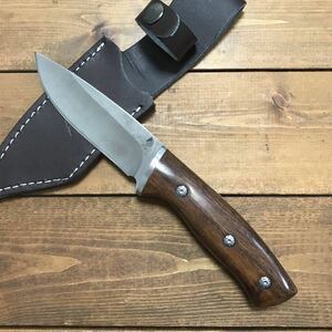 サンダルウッドハンドルのアウトドアナイフ 23cm 革ケース付き 釣りやアウトドアに シースナイフ