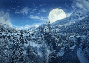 銀世界の雪国と幻想的なスーパームーン ホワイトクリスマス 絵画風 壁紙ポスター 特大A1版 830×585mm はがせるシール式 034A1, 印刷物, ポスター, 科学、自然