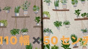 オーガニックコットンリネン生地ハギレ 観葉植物 2枚セット