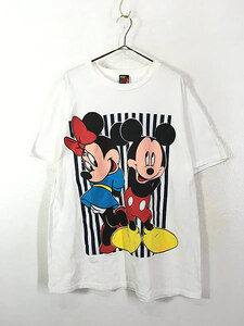 古着 90s USA製 Disney Mickey ミッキー ミニー ストライプ Tシャツ XXL位 古着