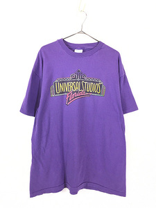 古着 90s USA製 UNIVERSAL STUDIOS テーマパーク ネオン プリント Tシャツ XL 古着