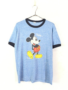 古着 80s USA製 Disney Mickey ミッキー 霜降り リンガー Tシャツ M位 古着