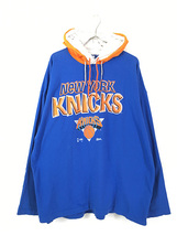 古着 90s USA製 NBA New York Knicks ニックス Wフード 長袖 Tシャツ パーカー XL 古着_画像1