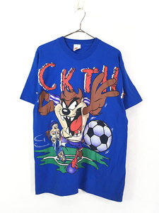 古着 90s LOONEY TUNES TAZ タズ 「KICK THIS」 サッカー Tシャツ XL位 古着