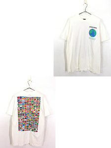 古着 90s USA製 MONTEREY INSTITUTE 地球 世界各国 国旗 フラッグ Tシャツ L 古着