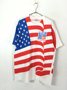 古着 90s USA製 LET FREEDOM SING 星条旗 フラッグ オールオーバー Tシャツ L 古着