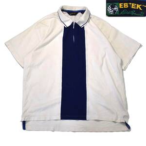 [L] Y2K EBTEK ポロ カラー シャツ ホワイト ブルー Eddie Bauer 半袖 ライン 切り返し エディーバウアー vintage 90s 00s
