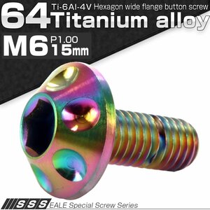 64チタン合金(TC4/GR5) M6×15mm P=1.00 頭部径14mm ホールヘッド ボタンボルト 六角穴付き レインボー(焼チタン風) JA008