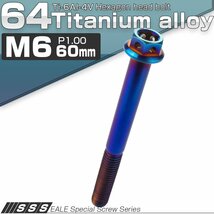 64チタン M6×60mm P1.00 デザイン六角ボルト 六角穴付きボルト フランジ付き 焼きチタン風 Ti6Al-4V JA744_画像1