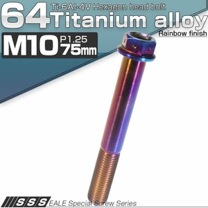 64チタン M10×75mm P1.25 デザイン六角ボルト 六角穴付きボルト フランジ付き 焼きチタン風 Ti6Al-4V JA557