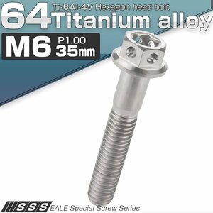 64チタン M6×35mm P1.00 デザイン六角ボルト 六角穴付きボルト フランジ付き シルバー Ti6Al-4V JA733