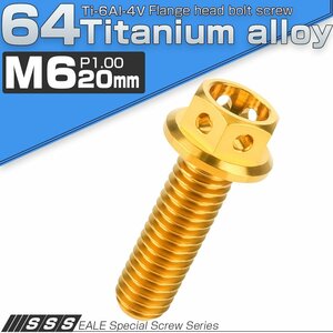 64チタンボルト M6×20mm P1.00 ホールヘッド 六角ボルト フランジ付き六角ボルト ゴールド Ti6Al-4V JA783