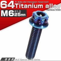 64チタン M6×25mm P1.00 デザイン六角ボルト 六角穴付きボルト フランジ付き 焼きチタン風 Ti6Al-4V JA542_画像1