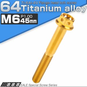 64チタンボルト M6×45mm P1.00 ホールヘッド 六角ボルト フランジ付き六角ボルト ゴールド Ti6Al-4V JA798