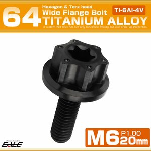 64チタン M6×20mm P1.0 ワイドフランジ 六角ボルト トルクス穴 ホールヘッド デザインボルト ブラック JA1238