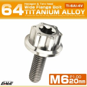 64チタン M6×20mm P1.0 ワイドフランジ 六角ボルト トルクス穴 ホールヘッド デザインボルト シルバー JA1232