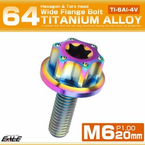 64チタン M6×20mm P1.0 ワイドフランジ 六角ボルト トルクス穴 ホールヘッド デザインボルト ライトカラー レインボー JA1236