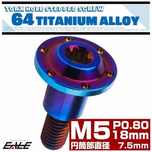 M8×18mm P0.8 円筒部直径7.5mm 64チタン 段付きフランジボルト トルクス穴 ホールヘッド 焼きチタン JA1123