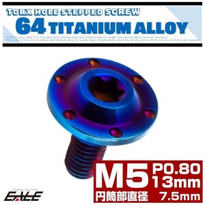 M5×13mm P0.8 円筒部直径7.5mm 64チタン 段付きフランジボルト トルクス穴 ホールヘッド 焼きチタン JA874