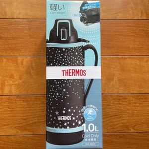 送料無料THERMOSサーモス真空断熱スポーツボトル1.0L保冷専用ワンタッチオープン専用ハンディーポーチ+ショルダー付ブラックスター/新品