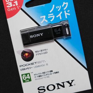 SONY ポケットビット ノックスライド方式USBメモリー 64GB　USM64GU（ブラック）